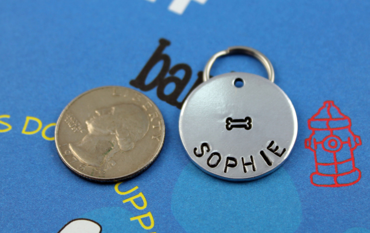 Customized Hand Stamped Pet Tag with Bone - Size Demo