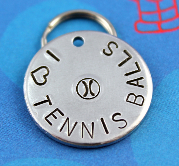 Customized metal dog ID tag - I love tennis balls