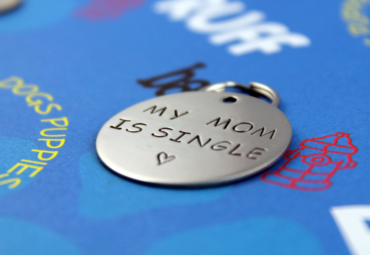 Customized Hand Stamped Pet ID Tag -My Mom is Single