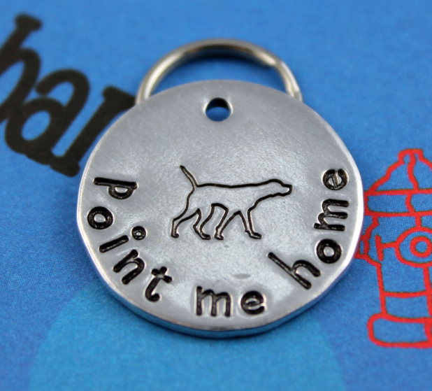 Unique customized metal pet tag - point me home