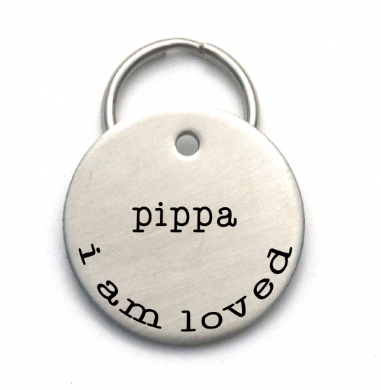 I Am Loved - Custom Handmade Pet Name Tag - Engraved Stainless Steel - Simple